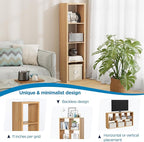 4 Cube Storage Organizer Single Row, Cube Shelf with Heavy-Duty Thick Boards, 13.31"L x 9.37"W x 48.82"H, Smooth Easy-Clean Panels, Simple Assembly, for Living Room Bedroom Office, Natural-Oak