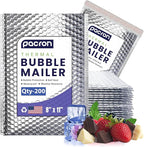 Pacron 200-Pack Insulated Silver Thermal Bubble Mailers 8 x 11 - Waterproof Metallic Foil Self-Sealing Padded Envelopes for Cold Shipping, Perishables, Food, Cosmetics, Pharmaceuticals
