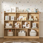 DIYART Oak Bookshelf, Wood Bookcase with 3 Tier Open Shelves, 10-Cube Minimalist Storage Shelf for Living Room, Bedroom, 43.3" W x 35.4" H