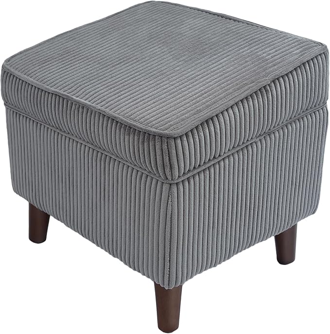 FAGAGA Storage Ottoman with Adjustable Lid, Soft Step Stool, Footrest and Seat, Ottoman Foot Rest for Living Room, Bedroom, Dorm, Light Gray