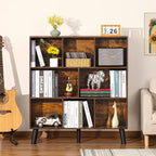 LEYAOYAO 8 Cube Bookshelf,3 Tier Bookcase with Legs,Rustic Brown Mid-Century Modern Bookshelves,Large Open Storage Organizer Shelf, Wooden Book Case