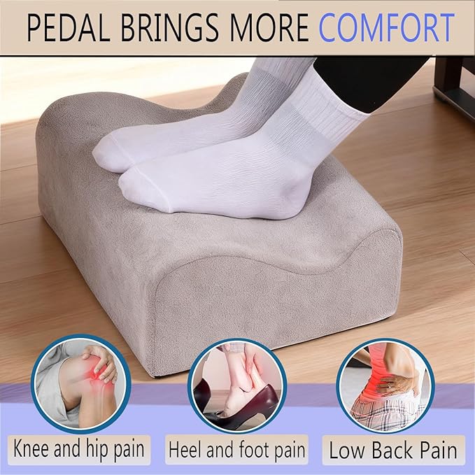 COMFelicify Foot Rest for Under Desk at Work, Ergonomic Under Desk Footrest with Washable Cover, Memory Foam Foot Stool for Office Chair & Gaming Chair, Back & Hip Pain Relief, Light Grey