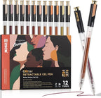 Retractable Glitter Gel Pens, 12 Colors Large Capacity Skin Tone Glitter Metallic Gel Ink Pens, 1 mm Fine Point Smooth Writing Color Pens for Adult Coloring Book Note Taking Aesthetic Art Supplies
