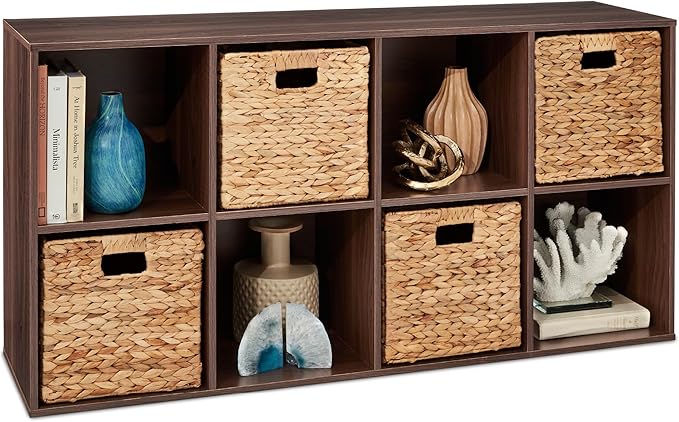 Best Choice Products 8-Cube Storage Organizer, 11in Shelf Opening, Bookcase, Display Shelf, Customizable w/ 3 Removable Back Panels – Walnut