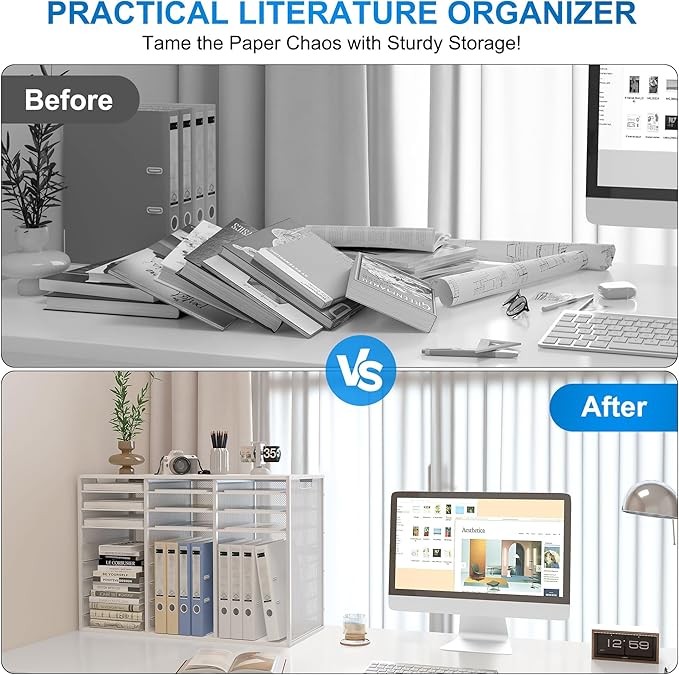 PAG-Mass Mail Sorter Adjustable Countertop Mail Holder, Heavy Duty Literature Organizer, Student Mailbox for Classroom, Desktop Bill Paper Organizer for Office Home School, 27 Compartments, White
