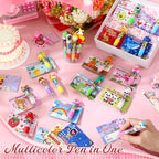 Pajean 24 Sets Valentine's Day Gifts for Classroom Exchange Cute 4-in-1 Multicolor Ballpoint Pens with Cards Valentines Party Favors School Students Prizes Bag Fillers Sweet Stationery Supplies