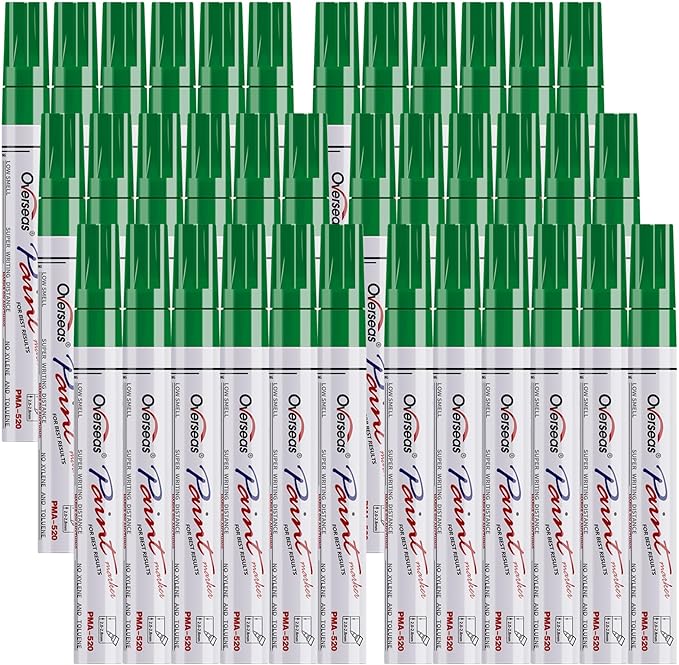 Overseas Green Paint Marker Pens - 36 Pack Oil-Based Permanent Markers Set, Quick Drying, Waterproof, Medium Tip Paint Pens Bulk for Wood, Metal, Rock, Ceramic, Plastic, Canvas, Glass, Rubber