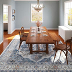 Rugcomf Vintage Medallion Living Room Rug 5'x7' - Machine Washable Area Rug, Non-Slip Low Pile Boho Carpet for Bedroom, Dining Room, Farmhouse, Office, Kids Playroom - Blue