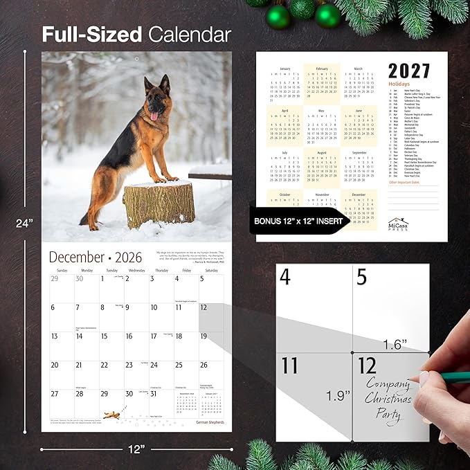 MICASA PRESS German Shepherds 2026 Wall Calendar 12 Month | 12" x 24" Open | Thick & Sturdy Paper | Holiday Gift | Cute Puppy Dog Calendar 2026