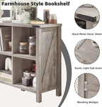Joaxswe 8 Cube Book Shelf, Farmhouse Wood Long Storage Organizer Bookcase, 62" Horizontal Grey Oak Console Closet Bookshelf, Hallway TV Stand for Entryway, Display Cabinet Book Case for Living Room