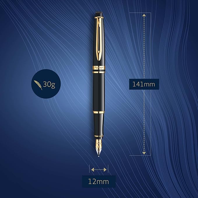 Waterman Expert Fountain Pen, Gloss Black with 23k Gold Trim, Medium Nib, Luxury Pen in Gift Box, Fountain Pen for Writing
