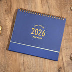 Small Desk Calendar 2026, Standing Flip Desktop Calendar from Now to December 2026 - Metal Ring Twin-Wire Binding Monthly Desktop Calendar for Home Office School (Blue)