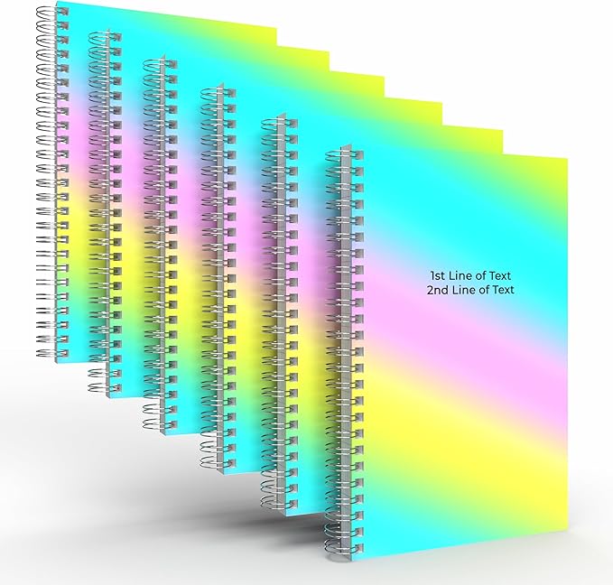 Custom Spiral Notebook Journals with a Rainbow Design 2 Colored Cover - 6 Pack of 5" x 8" – College Ruled, Hard Cover, 50 Sheets Per Book – For Journaling, Office, School Supplies, etc.