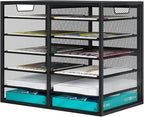 PAG Mass Mail Holder, Adjustable Countertop Literature Organizer, Student Mailbox, Desktop Bill Paper Organizer, 12 Compartments, Black