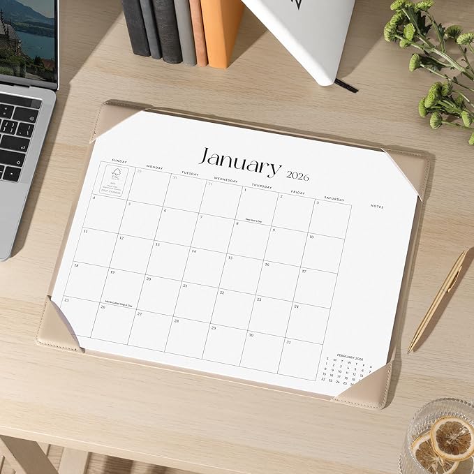 Cabbrix Desk Calendar 2026 with Desktop Mat, Simplified Medium Desk Pad Calendar 15" x 12" January 2026 to June 2027, Desk Blotter Calendar for Home School and Office (Apricot)