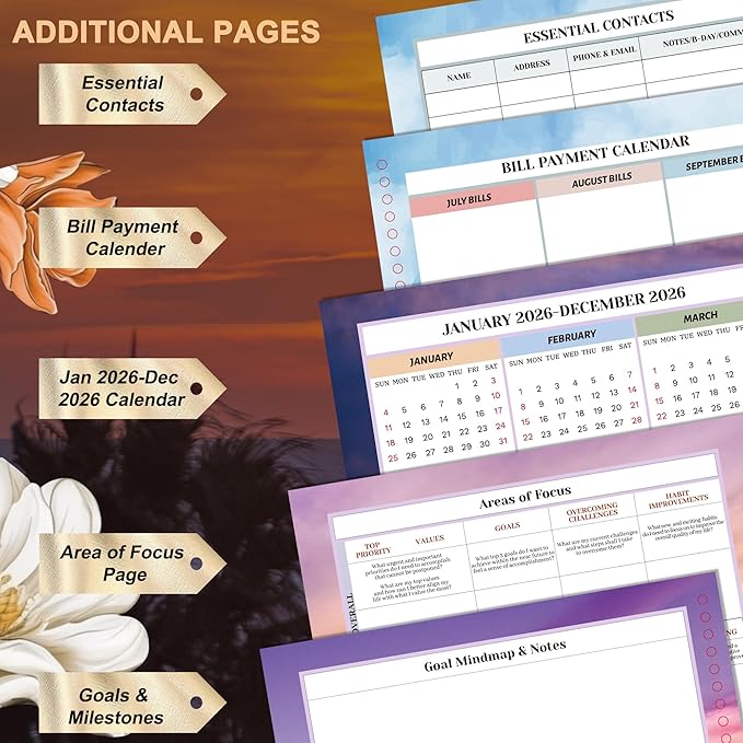 CAGIE 2026 Monthly Planner: 12 Months Jan 2026 - Dec 2026 Calendar Planner Weekly and Monthly 8.5" x 11" Large Spiral Planners for Women Hourly Daily Yearly Agenda with Tabs Stickers, Sunset