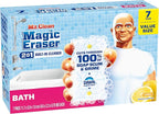 Mr. Clean Magic Eraser Sponge, Bathroom Cleaner, Shower Cleaner, Tub Cleaner, Soap Scum Remover, Bathroom Cleaning Supplies, Dawn Cleaning Power with Lemon Scent, 2 in 1 Bath, 7ct