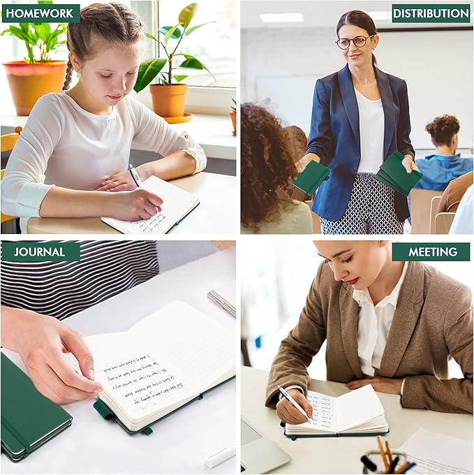 15 Pack Pocket Small Notebooks Bulk, Feela Mini Cute Notepads Hardcover College Ruled Lined Journals with Pen Holder for School Business Memos, with 15 Black Pens, 3.5”x 5.5”, A6, Dark Green
