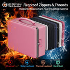 ENGPOW Fireproof Document Box, Hard Case File Box with Fireproof Zipper＆Lock, 6400°F Heat Insulated Fire and Water Resistant File Organizer Storage Safe for Important Documents Laptop Cash, Pink