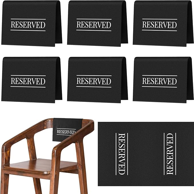 Buryeah 6 Pcs Reserved Seating Signs for Chairs Church Pew Reserved Chair Signs Placeholder with Printed Words for Weddings Parties Celebrations Receptions Church or Event (Black,White)