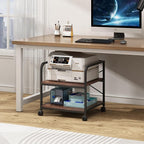 Fannova Under Desk Printer Stand, 20 Inches Deep Large Printer Table with Height Adjustable Storage Shelf, 2 Tier Rolling Printer Cart with Wheels for Home Office - Rustic Brown