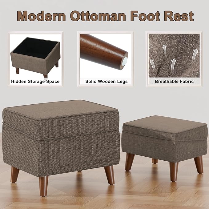 FAGAGA Foot Rests with Adjustable Cover, BOGO, Storage Ottoman Dorm, Footstool and Sitting Stool, Ottoman Foot Stool Set for Living Room, Bedroom, Dorm, Brown