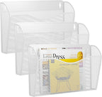 GDINDINFAN 3 Single Pocket Wall File Holder, Mesh Hanging File Folder Paper Organizer, Vertical Wall Mounted Mail Basket, Storage Organization Magazine Rack for Office, Home and School, White