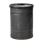 Zedfire 55 Gallon Perforated Waste Bin with Flat Lid, Steel Outdoor Heavy-Duty Commercial Trash Can, Round Recycle Container, Durable Garbage Can for Parks, Municipalities, Parking, Schools