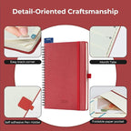 IN-LUXPRO Planner 2026 Daily Weekly and Monthly,8.5"x6.5",12 Months Spiral Bound Calendar Agenda with Self-adhesive Pen Holder,2026 Appointment Book with Vegan Leather Soft Cover,Red