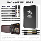 Nicpro 1.3mm Mechanical Pencil Set in Leather Bag with Waterproof Field Notebooks, 3PCS Metal Heavy Duty Carpenter Pencil with Lead Refill & Eraser for Outdoor Journal Travel Drafting Drawing