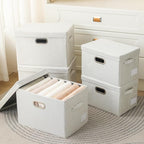 PRANDOM Large Collapsible Storage Bin with Lid [1-Pack] Fabric Foldable Storage Box Organizer Container Basket Cube with Cover for Home Bedroom Closet Office Beige (17.3x11.8x11.8)