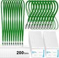 Marspark 200 Sets Clear Name Tags with Lanyard, Lanyards for ID Badges Reusable Strap with ID Holder Plastic Name Badges for Adults Business School Church Conference (Dark Green)