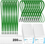 Marspark 200 Sets Clear Name Tags with Lanyard, Lanyards for ID Badges Reusable Strap with ID Holder Plastic Name Badges for Adults Business School Church Conference (Dark Green)