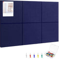 Large Cork Board 36" x 24", 6 Pack Felt Wall Tiles with Colored Pushpins, Bulletin Board with Removable Self-Adhesive Strips, Pin Board Cork Boards for Walls Office Home-Dark Blue