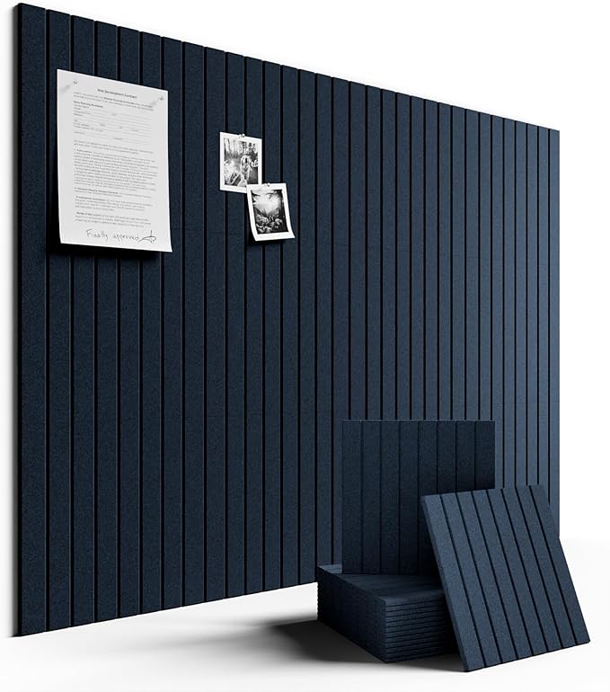 Large Felt Bulletin Board 48" x 36" Cork Board Alternative-12 Pack with 70 Safe Removable Adhesive Tabs, Cork Boards for Walls for Home Office Classroom Pin Board-Carbon Blue