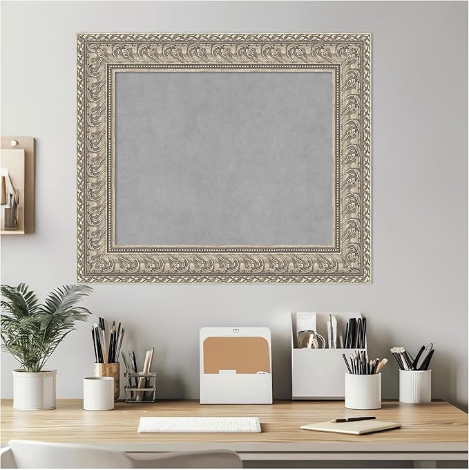 Amanti Art Silver Framed Magnetic Board 23x27 Small Vision Board for use with Magnets, 100% Metal Sheet to Display Items as Office Decor or for Home Organization in mudroom, Kitchen or Kids Room