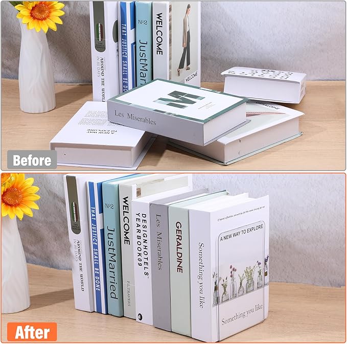 16 Pcs Clear Acrylic Bookends for Shelves, Heavy Duty L-Shaped Book Ends for Books, Invisible Book Organizer & Holder for Office, Home, Library