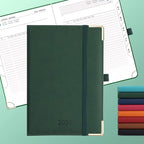 IN-luxpro Daily Planner 2026 with One Page Per Day,(A5-8.5" x 5.9"),12 Months Calendar Hourly Appointment Book Monthly Tabs & Self-adhesive Pen Holder,Inner Pocket, Vegan Leather Hardback,Green