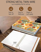 DHGPTS Spiral Journal Notebook, A5 Cute Notebooks for Women Men, College Ruled Hardcover Notebook for Work & Note Taking, 60 Pages Double-Wire Journals for Writing, Retro Boho Flowers