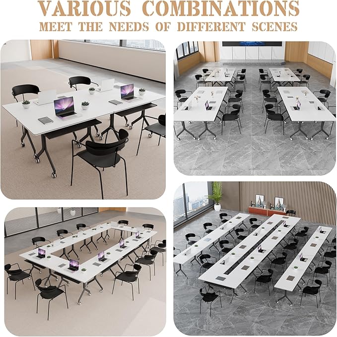 Goakwwuz Conference Room Table, Folding Conference Tables,Thicken Grey Tabletop,Flip Top Wooden Seminar Meeting Room Table for Conference Room Offices (4, Black Drawer, 55.1”)