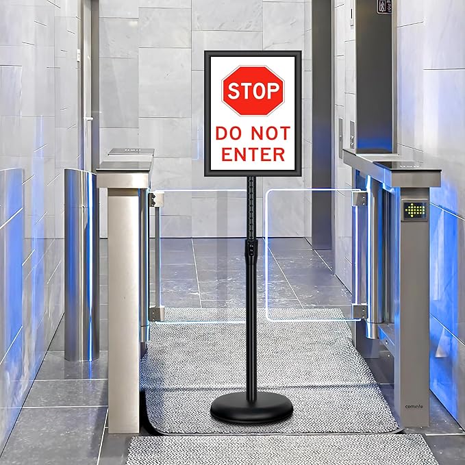 VAIIGO 4 Pack Sign Holder Stands - 8.5 x11 inch Standing Sign Stand, Adjustable Poster Sign Holder Pedestal Floor Sign Stand, Aluminum Snap Open Frame for Vertical & Horizontal View Sign Stand, Black
