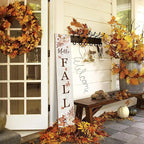 Hello Fall Porch Sign 47" Thanksgiving Day Wooden Door Sign Large Autumn Welcome Sign with Leaves Standing Front Door Decor for Home, Yard, and Fall Parties