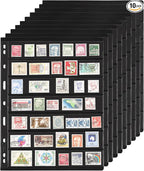10 Sheets 20 Pages Postage Stamp Album Pages, 7 Pockets 7.7X 1.35in Stamp Collection Inserts, 9 Hole Standard Stamp Collecting Album Sleeves for Stamp Collection Binder IS010710