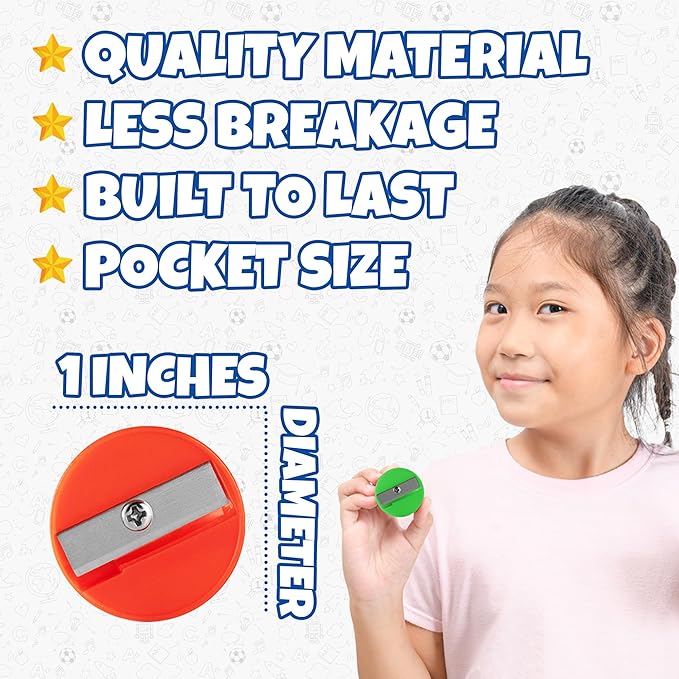 Bedwina Pencil Sharpeners in Bulk - 144 Pack Pocket Sized Mini Handheld Colored Pencil Sharpener Manual for Kids, Plastic and Colorful for Party Favors, Goodie Bags, Classroom Prizes, School Supplies