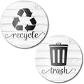 Farmhouse Recycling Stickers for Trash Can & Bins, 3.5" Recycle Stickers for Trash Bins, Laminated Recycle Sticker for Kitchen Garbage Can Recycling Bin Combo, Made in USA, Rustic White Wood