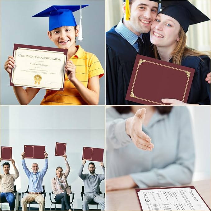 HAUTOCO 120 Packs Certificate Holders, Burgundy Diploma Holders, Document Award Covers Certificate Folders with Gold Foil Border for 8.5x11 Letter Size