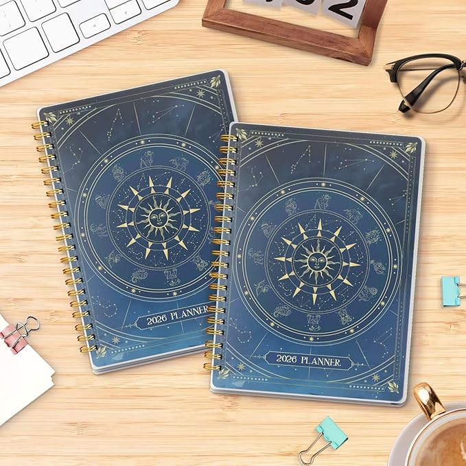 2026 Planner, Weekly and Monthly Planners with Tabs, A5 Spiral Bound Daily Calendar 2026 Planner, 12 Month Agenda Organizers from Jan. to Dec., Flexible Cover Appointment Book(Blue Tarrow)