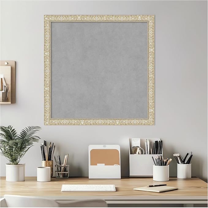 Amanti Art Silver Framed Magnetic Board 22x22 Medium Vision Board for use with Magnets, 100% Metal Sheet to Display Items as Office Decor or for Home Organization in mudroom, Kitchen or Kids Room