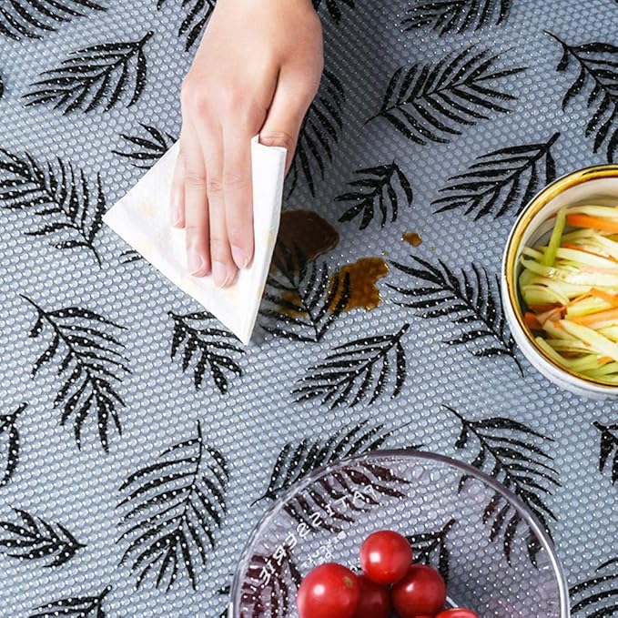 Leaf Shelf Liner for Kitchen Cabinets Non-Adhesive Drawer Liner Non-Slip Refrigerator Liner Waterproof Fridge Pad Cupboard Mat