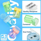 Small Pencil Sharpener for Kids, BOPART 24pcs Colored Pencil Sharpeners Manual Handheld Pencil Sharpener in Bulk for School Classroom Home Office, Dual Holes Sharpener Work on Crayon or Makeup Pencils